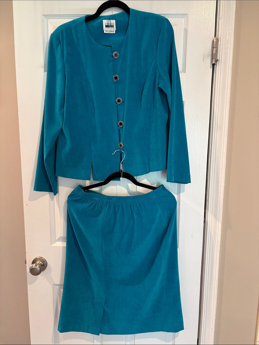 Vintage Leslie Fay Teal Two-Piece Skirt Set Jacket & Skirt